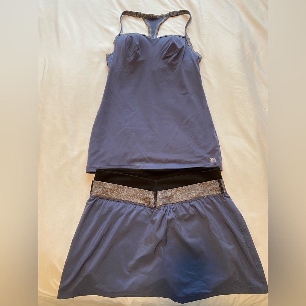 Victoria’s Secret Sexy Sport Set top 34B bra and skort S purple silver finish